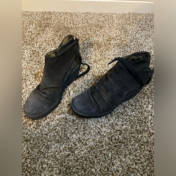 Fly London Black Lace Up Wedge Booties - Picture 4 of 5